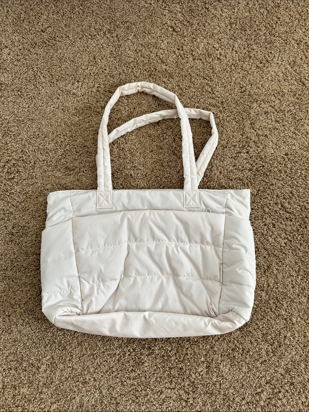 Everyday Puffer Tote Bag in White with Dual Shoulder Straps